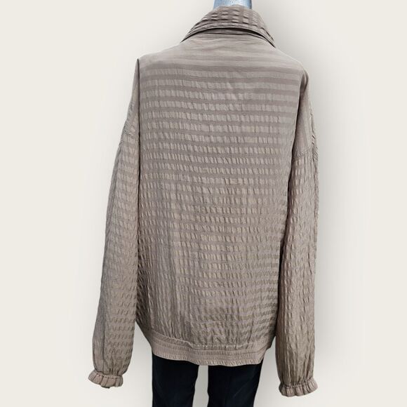 Vintage Passion Collections Oversized Silk Neutral Beige Zip Jacket Large - Picture 8 of 13
